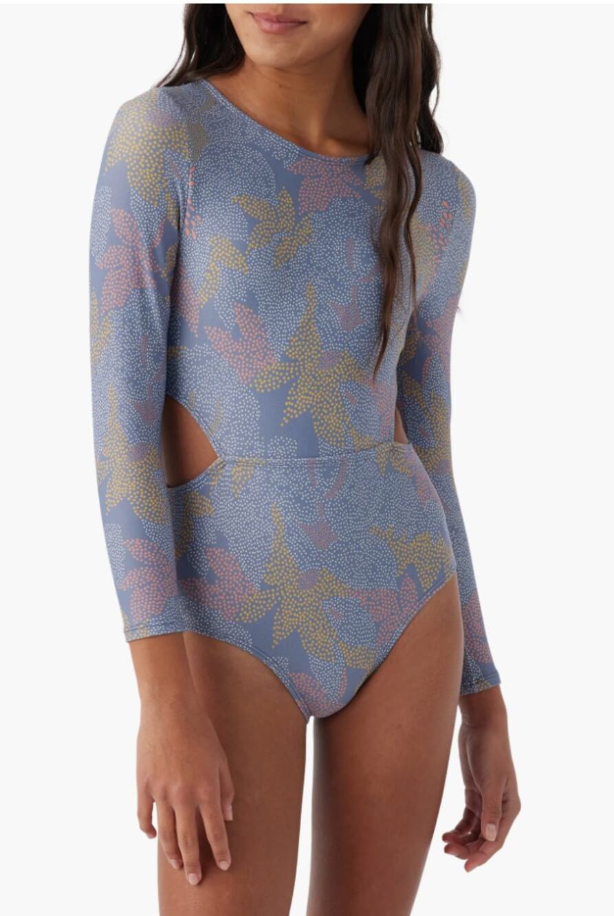 O'Neill Kids Sandrine Cutout Long Sleeve One-Piece Swimsuit Sz 14